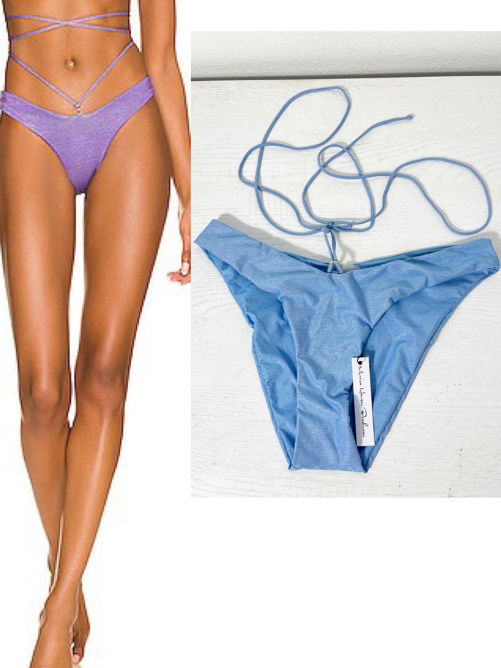 Monica Hansen Beachwear Criss Cross Bikini Bottom Blue Size Large NEW